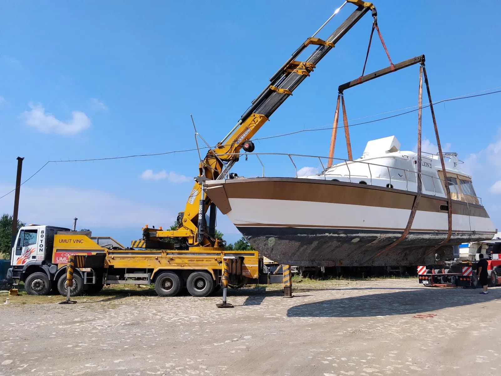 80 ton Umut Vinç ile büyük tekne kaldırma çalışması
